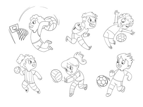 Team olympic sport. Set. Volleyball, football, basketball, rugby, handball, dodgeball