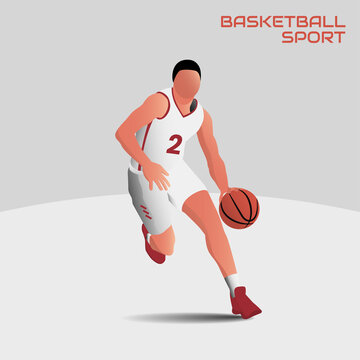 Flat design illustration - A person dribbling in basketball, sports competition
