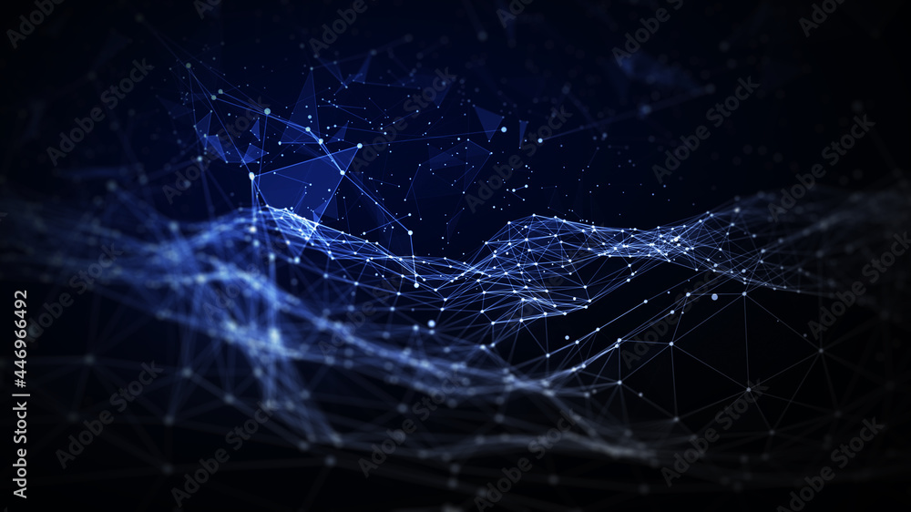 Poster Polygon abstract background concept of dots and lines connected. with dark background and side spaces.