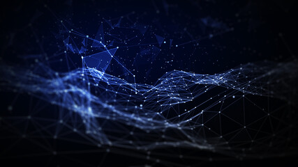 Polygon abstract background concept of dots and lines connected. with dark background and side spaces.