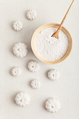 Handmade craft gypsum pumpkins for interior decoration and plaster in powder