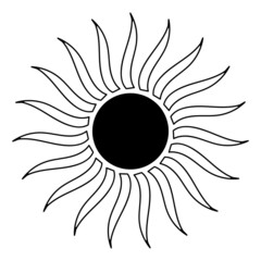 Black outline sunrise in modern style. Vector magic illustrations. Hand drawn mystical symbol isolated on white background.