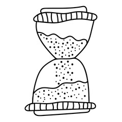 Black outline hourglass in modern style. Vector doodles illustrations. Hand drawn mystical symbol isolated on white background.