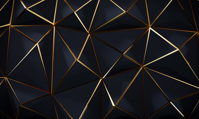 Black geometric texture with golden polygonal patterns - obrazy, fototapety, plakaty