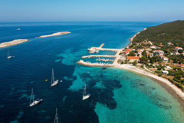 Aerial view of the Premuda island, the Adriatic Sea in Croatia