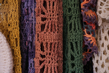 purple red yellow green white wool scarves
