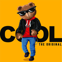 cool style slogan with bear toy in fashion style illustration