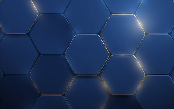 Abstract blue and gold hexagon 3d texture background with technology and luxury concept. Vector illustration © pickup