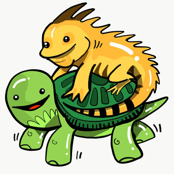 turtle and iguana