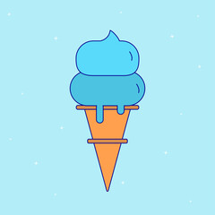 Ice Cream Vector Illustration. Melting Ice Cream Balls in the Waffle Cone.