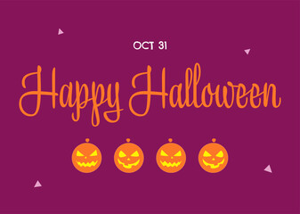 Fototapeta na wymiar Happy Halloween Greeting Card Template. Jack O Lantern Faces Vector Illustration Template.
