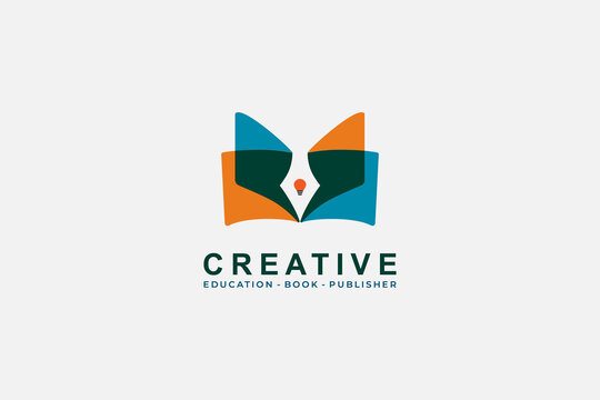 book logo with silhouette of pen , creative education logo design concept vector logo illustration template