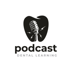 podcast dental learning logo, teeth with microphone vector
