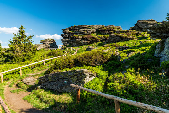 Vozka hill with rock formations in Jeseniky mountains in Czech republic