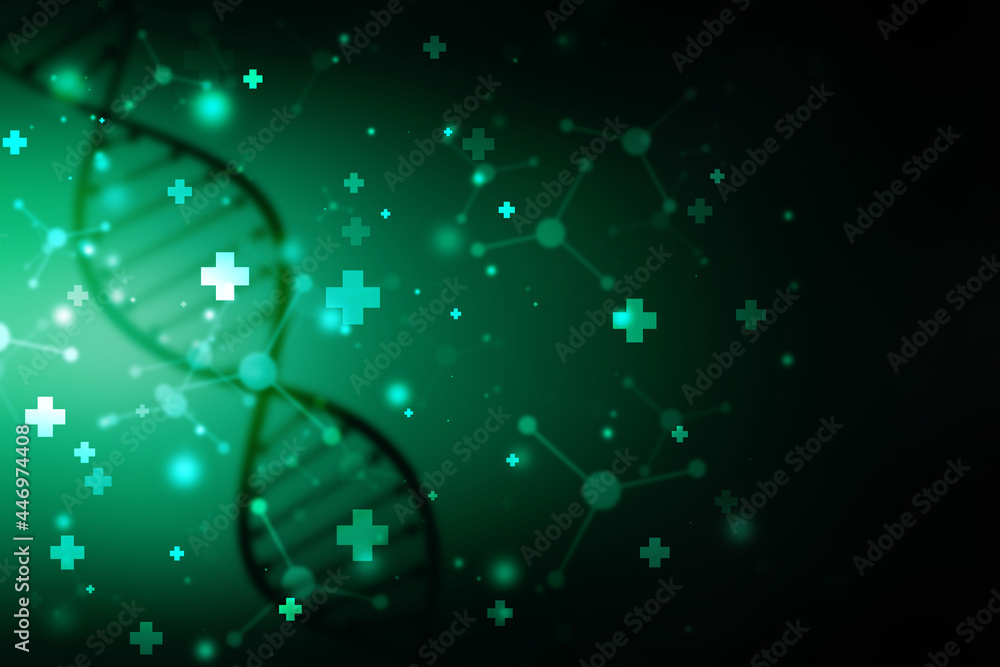 Poster 2d render of dna structure, abstract background