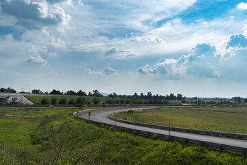 landscape with road. Salamanca, Guanajuato, Mexico. Transport concept.