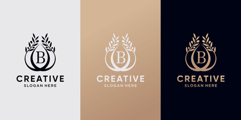 Creative olive oil logo design initial letter b with line art style. icon logo for business company