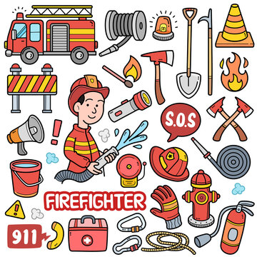 Firefighter Color Doodle Illustration