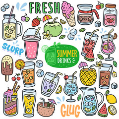 Summer Drinks Color Doodle Illustration