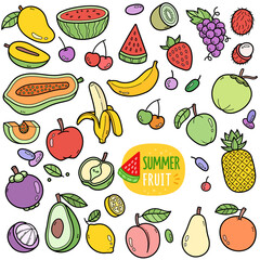 Summer Fruits Color Doodle Illustration