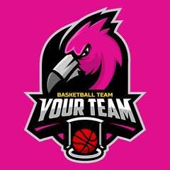 Flamingo mascot for a basketball team logo. Vector illustration. Great for team or school mascot or t-shirts and others.