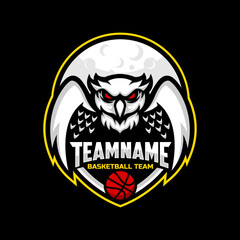owl and moon mascot for a basketball team logo. Vector illustration. Great for team or school mascot or t-shirts and others.