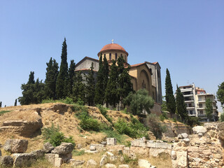 The Church of Holy Trinity at Kerameikos in Athens, Greece. It was the potters' quarter of the city and was also the site of an important cemetery and numerous funerary sculptures.