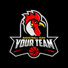 Roosters mascot for a basketball team logo. Vector illustration. Great for team or school mascot or t-shirts and others. © DARIM