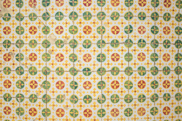 abstract pattern with circles of multicoloured portuguese azulejos (tiles)