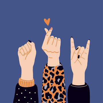 Girl power, feminism and International Women's Day concept . Vector illustration with Woman's hand.
