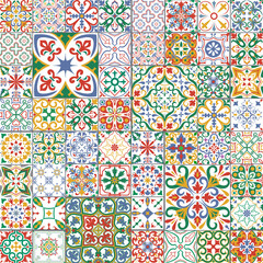 Grote reeks tegelsachtergrond. Mozaïekpatroon voor keramiek in Nederlandse, Portugese, Spaanse, Italiaanse stijl.