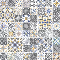 Stof per meter Grote reeks tegelsachtergrond. Mozaïekpatroon voor keramiek in Nederlandse, Portugese, Spaanse, Italiaanse stijl. © jolie_nuage