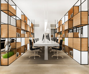 3d rendering business meeting and working room on office building