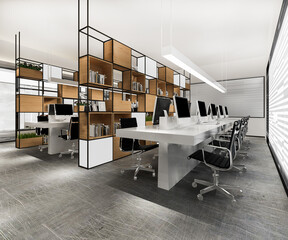 3d rendering business meeting and working room on office building