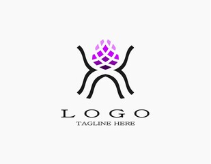Tulip flower logo with wavy lines. Purple tulip flower logo. The elegantly modern design of mosaic tiles resembling a flower. Suitable for spa, perfume, nature, salon, hotel.