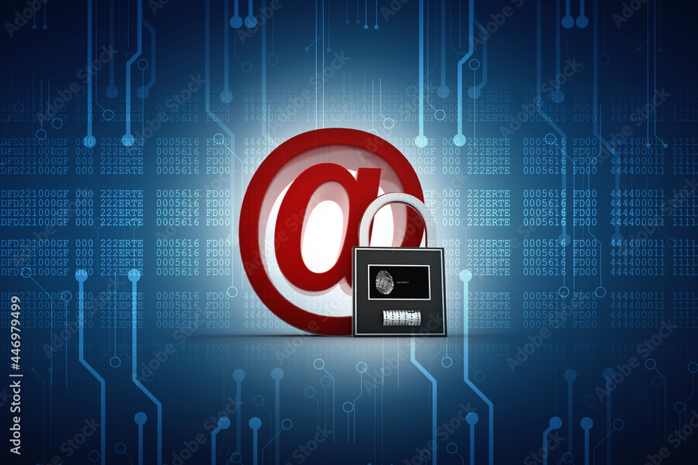 Poster 3d rendering e-mail symbol with lock. internet security concept