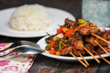 Sate Kambing or satai goat is a food made from young goat meat which is stabbed with a stick and then burned using wood charcoal.