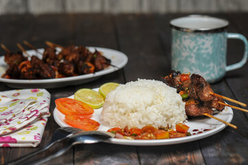Sate Kambing or satai goat is a food made from young goat meat which is stabbed with a stick and then burned using wood charcoal.