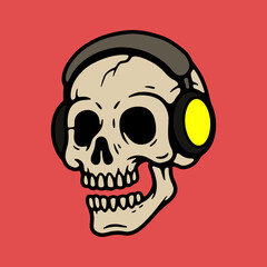 SKULL WITH HEADPHONES ICON COLOR BACKGROUND