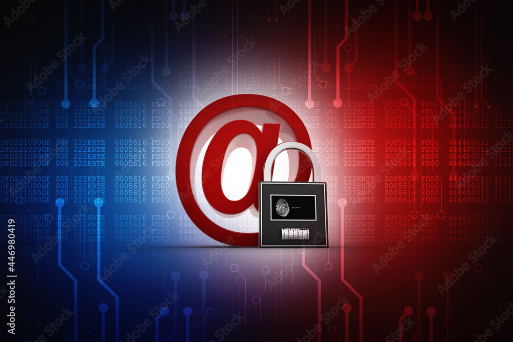 Poster 3d rendering e-mail symbol with lock. internet security concept