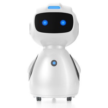 Robot Home Helper. Smart Little Robot, On Wheels And Smart Screen. 3d Illustration