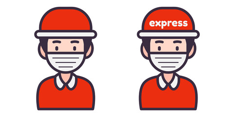 Male Express Delivery Courier Wearing A Mask - Amazing male figure vector icon set of a delivery courier suitable for delivery service, website, apps, sticker, and illustration in generala
