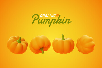 Falling pumpkin on orange background, Organic vegetable and healthy fresh food concept
