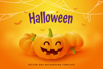 Happy Halloween, Smilling jack-o'-lantern pumpkin on orange background