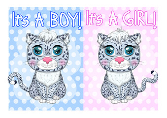 Baby Shower greeting card with Cute Kittens boy and girl