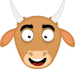 Vector emoticon illustration of a cartoon cow's face with a happy expression