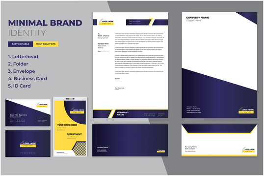 Modern Corporate Brand Identity Set with Letterhead, Business Card, Identity-ID card, and Folder Mockup Vector Design Template for Print Ready. Eps Print Ready
