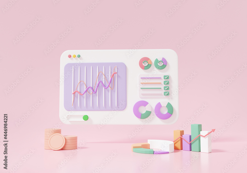 Poster 3d render desktop statistics analytics optimization graph investment to invest business website tech