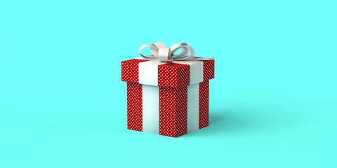 Gift or present box banner with dotted paper. 3D illustration.