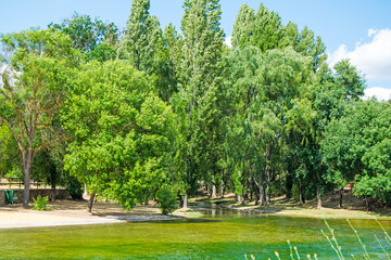 Fluvial beach in the town of San Nicolas del Puerto, North Seville Mountain, Andalusia, Spain